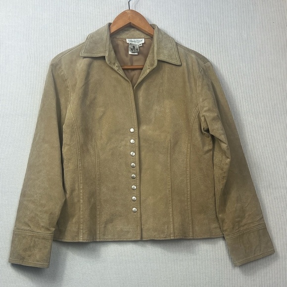 Coldwater Creek Women’s Petite Medium PM 100% Leather Snap Front Jacket Tan - Picture 1 of 12